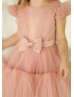 Blush Pleated Tulle V Back Flower Girl Dress